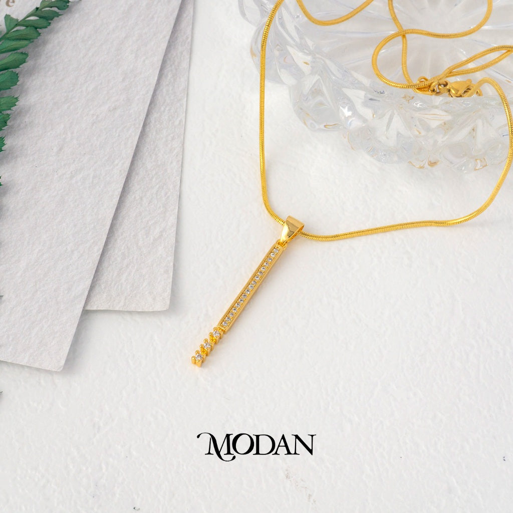 Simple Micro Paved Linear Bar Pendant DIY Pendant Liontin Persegi Panjang Hypoallergenic Gold Plated