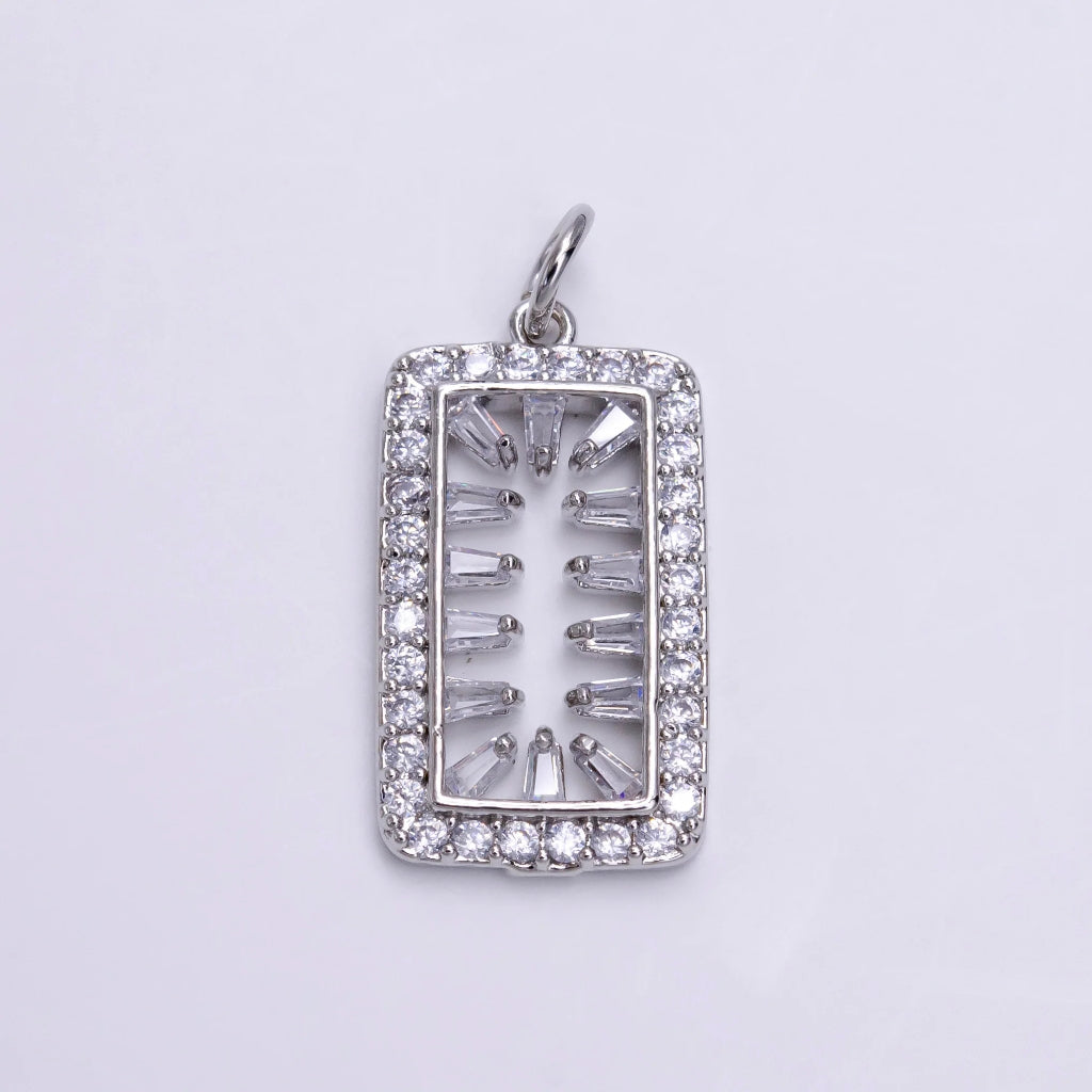 Open Micro Paved Rectangular Geometric Tag Charm DIY Charm Liontin Berlian Persegi Panjang Hypoallergenic Gold Filled