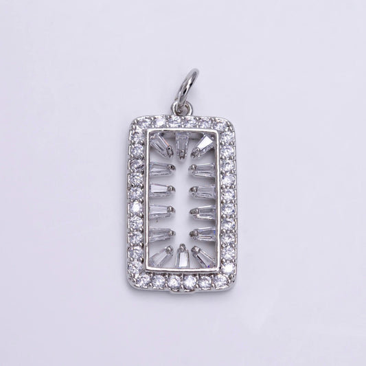 Open Micro Paved Rectangular Geometric Tag Charm DIY Charm Liontin Berlian Persegi Panjang Hypoallergenic Gold Filled