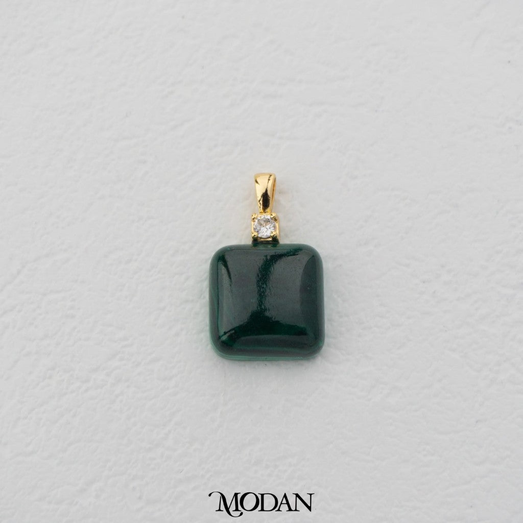 Solitaire Malachite Square Rectangular DIY Pendant Liontin Bandul Kalung Batu Hijau Persegi Hypoallergenic Gold Filled