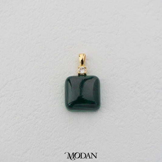 Solitaire Malachite Square Rectangular DIY Pendant Liontin Bandul Kalung Batu Hijau Persegi Hypoallergenic Gold Filled