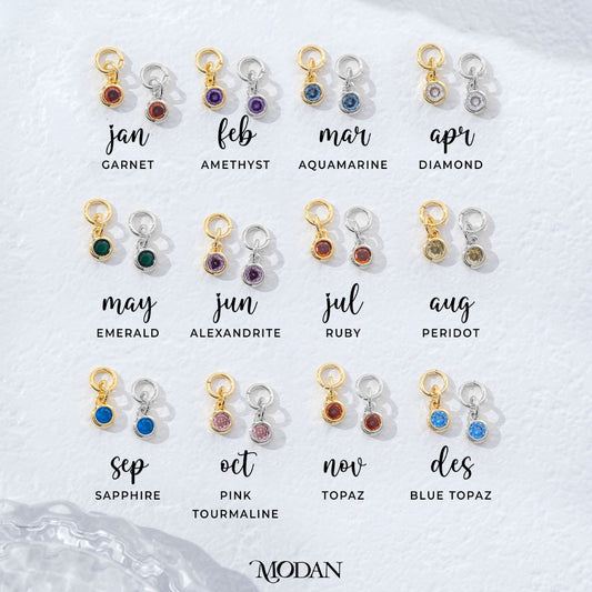 Mini Colorful Plain Round Birthstone Charm DIY Charm Liontin Kalung Bulat Polos Kecil Bulan Lahir Warna-Warni Hypoallergenic Gold Filled