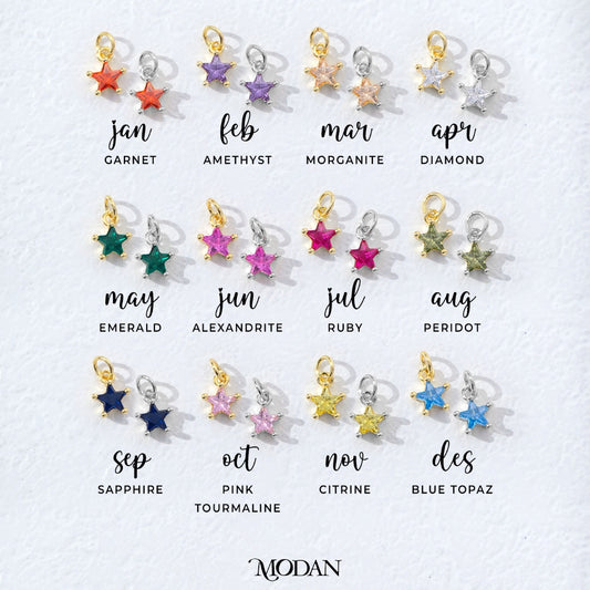 Mini Colorful Star Birthstone Charm DIY Charm Liontin Kalung Bintang Polos Kecil Bulan Lahir Warna-Warni Hypoallergenic Gold Filled