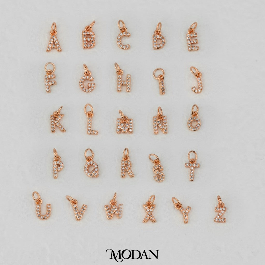 Tiny Micro Paved Initial Name Alphabet Charm DIY Charm Liontin Kalung Gelang Huruf Abjad Berlian Pasir Hypoallergenic Gold Filled