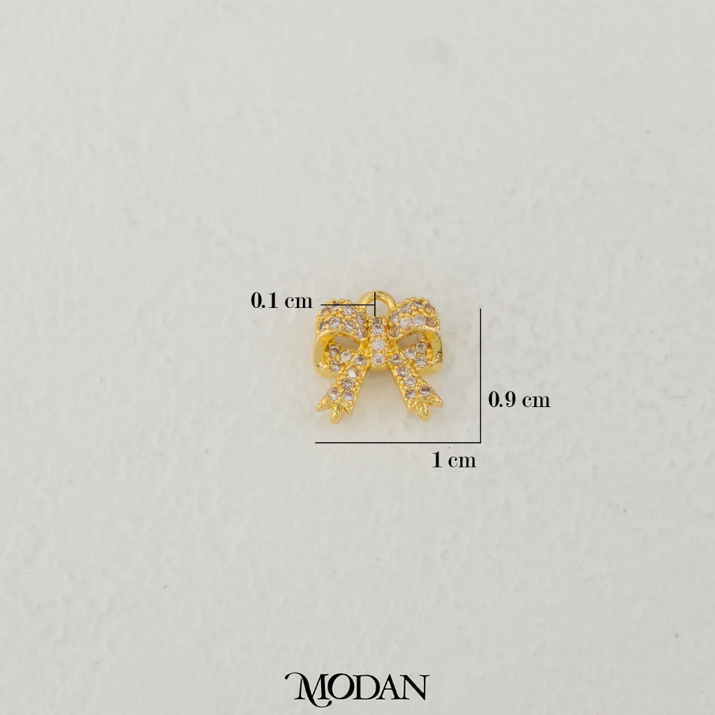 Mini Micro Paved Ribbon Charm DIY Charm Liontin Pita Berlian Pasir Hypoallergenic Gold Filled