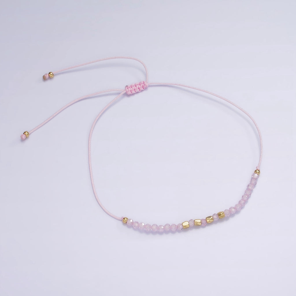 (2.2mm) Mix Faceted Colorful Natural Gemstone Friendship Adjustable Bracelet Gelang Manik Hypoallergenic Gold Filled