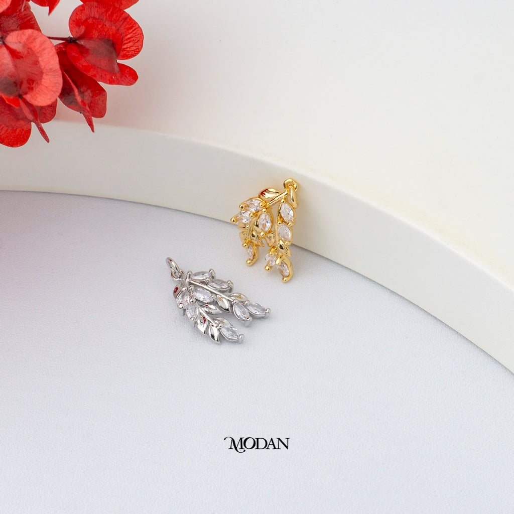 Elegant Marquise Leaf Pendant DIY Liontin Daun Pesta Hypoallergenic Gold Plated