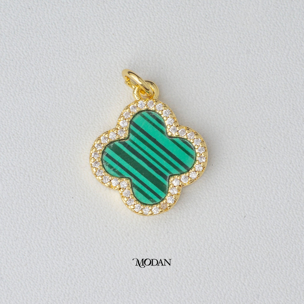 Malachite Lucky Clover Four Leaf Pendant DIY Liontin Bandul Daun Semanggi Hypoallergenic Gold Plated