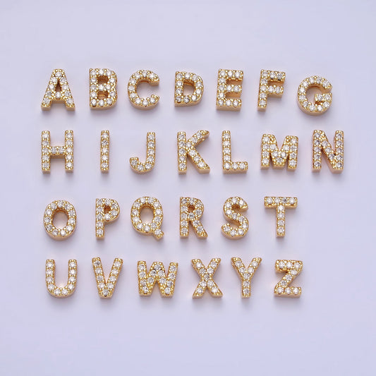 Silver and Gold Micro Paved Initial Letter Uppercase Alphabet Personalized Beads DIY Liontin Huruf Kapital Berlian Pasir Hypoallergenic Gold Filled