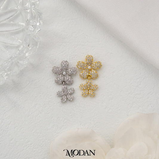Sparkling Micro Paved Blooming Flower Dangle DIY Pendant Liontin Bunga Berlian Pasir Hypoallergenic Gold Plated