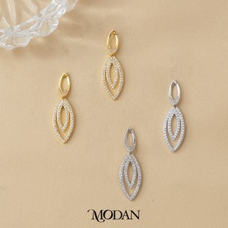 (32mm) Bridal Micro Paved Zirconia Open Marquise Stud Earrings Anting Pesta Hypoallergenic Gold Plated