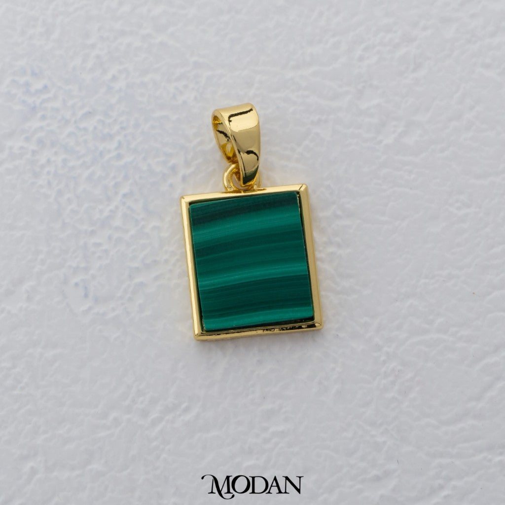 Simple Plain Malachite Square Rectangular DIY Pendant Liontin Bandul Kalung Batu Hijau Persegi Hypoallergenic Gold Filled