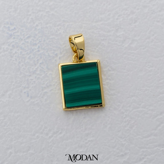 Simple Plain Malachite Square Rectangular DIY Pendant Liontin Bandul Kalung Batu Hijau Persegi Hypoallergenic Gold Filled