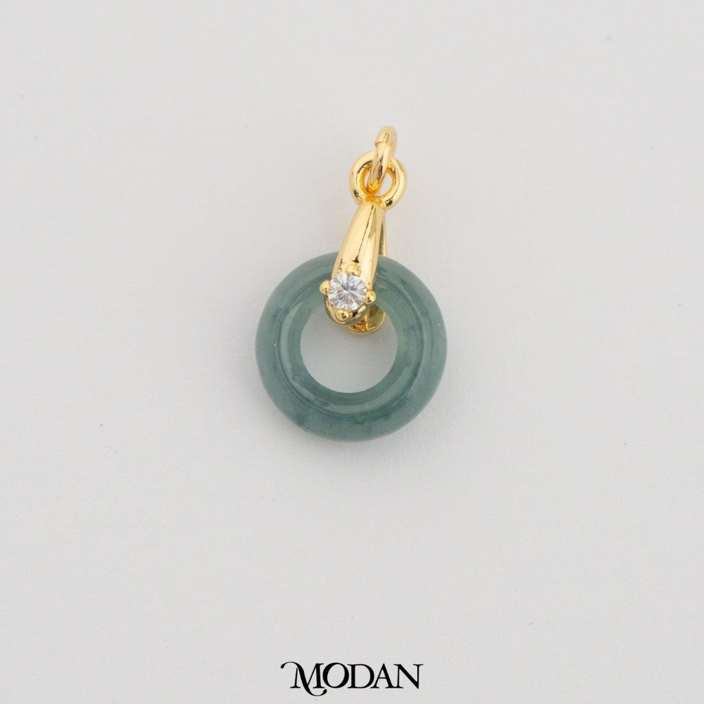 Mini Solitaire Lucky Jade Pendant DIY Pendant Liontin Batu Giok Bulat Kecil Hypoallergenic Gold Filled