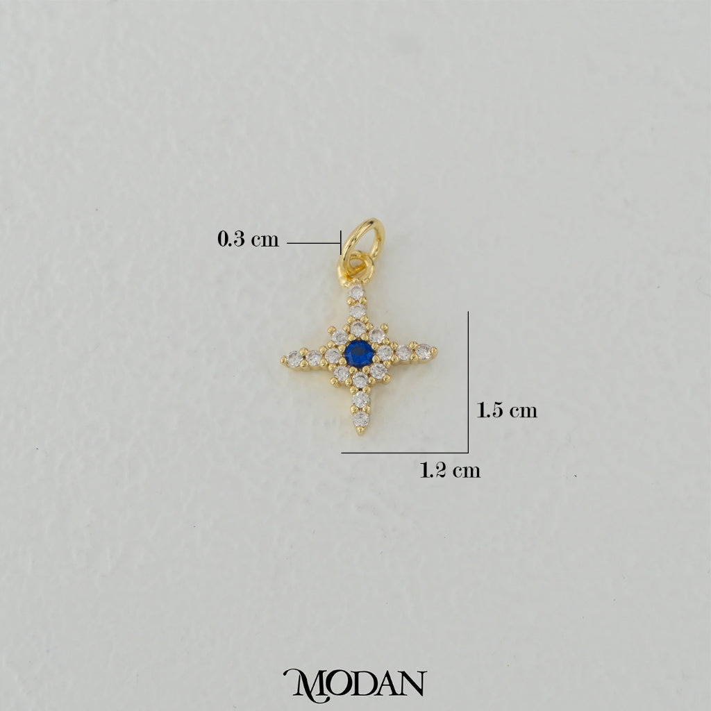 Mini Sparkling Micro Paved Sapphire Blue Star DIY Charm Liontin Kalung/Gelang Bintang Berlian Pasir Hypoallergenic Gold Filled