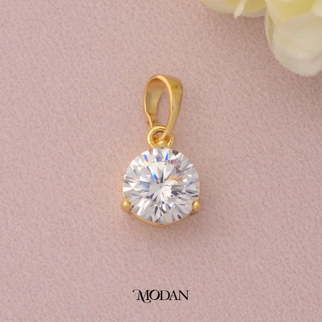 Moissanite Round Pendant DIY Liontin Pesta Mata Satu Hypoallergenic Gold Plated
