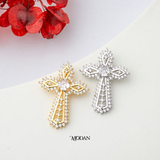 Sparkling Religious Cross Pendant DIY Pendant Liontin Salib Berlian Hypoallergenic Gold Plated
