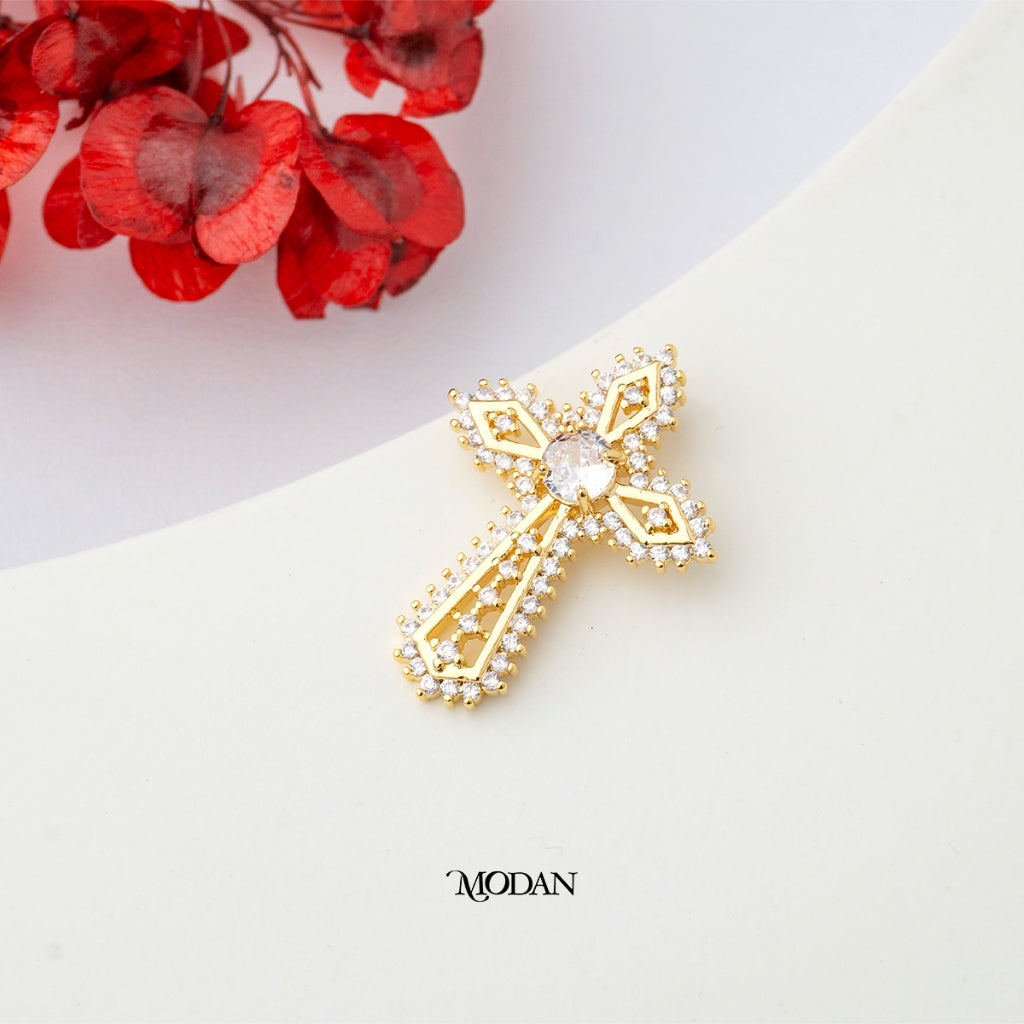 Sparkling Religious Cross Pendant DIY Pendant Liontin Salib Berlian Hypoallergenic Gold Plated