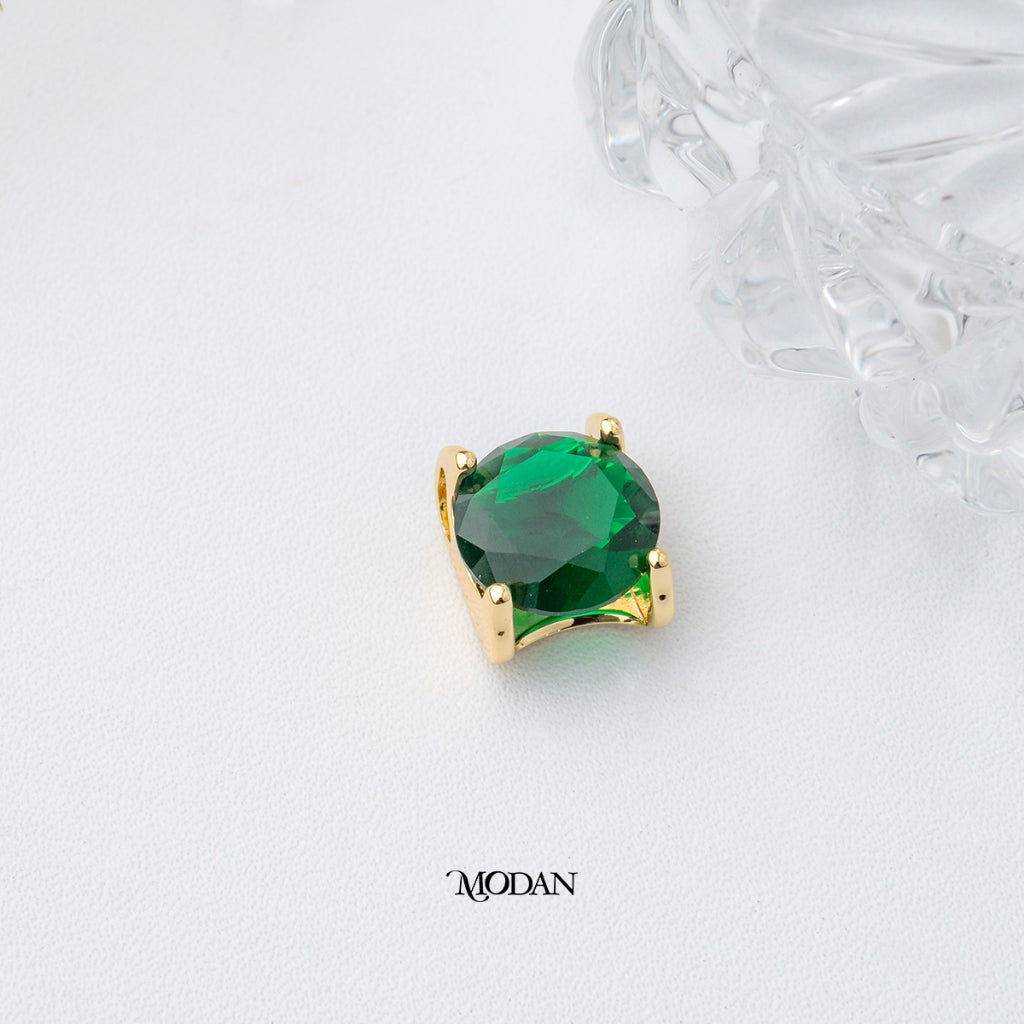 Emerald Green Pendant DIY Pendant Liontin Batu Hijau Bulat Hypoallergenic Gold Filled