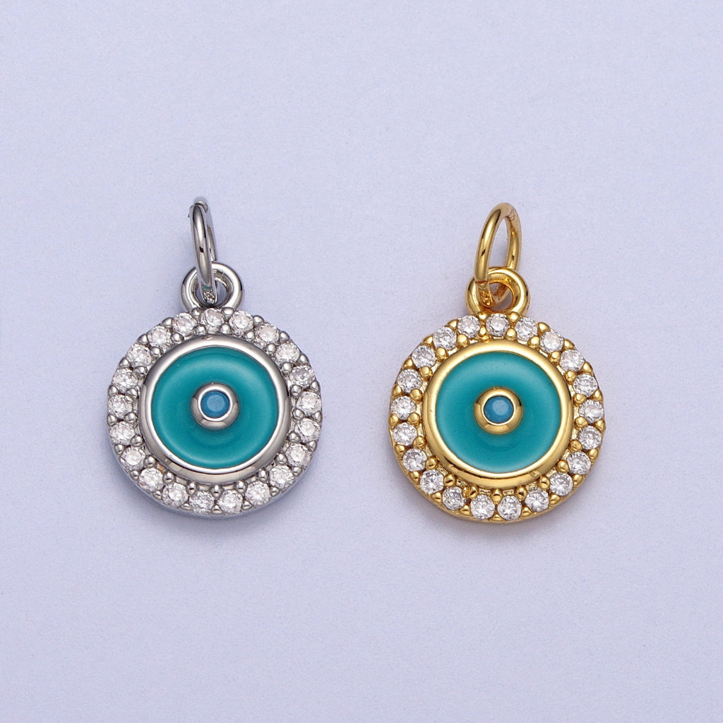 Teal Blue Round Enamel Charm DIY Charm Liontin Bulat Biru Tosca Hypoallergenic Gold Filled