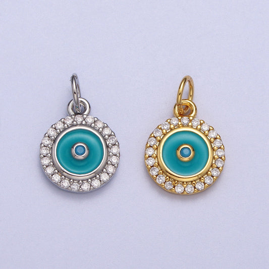 Teal Blue Round Enamel Charm DIY Charm Liontin Bulat Biru Tosca Hypoallergenic Gold Filled