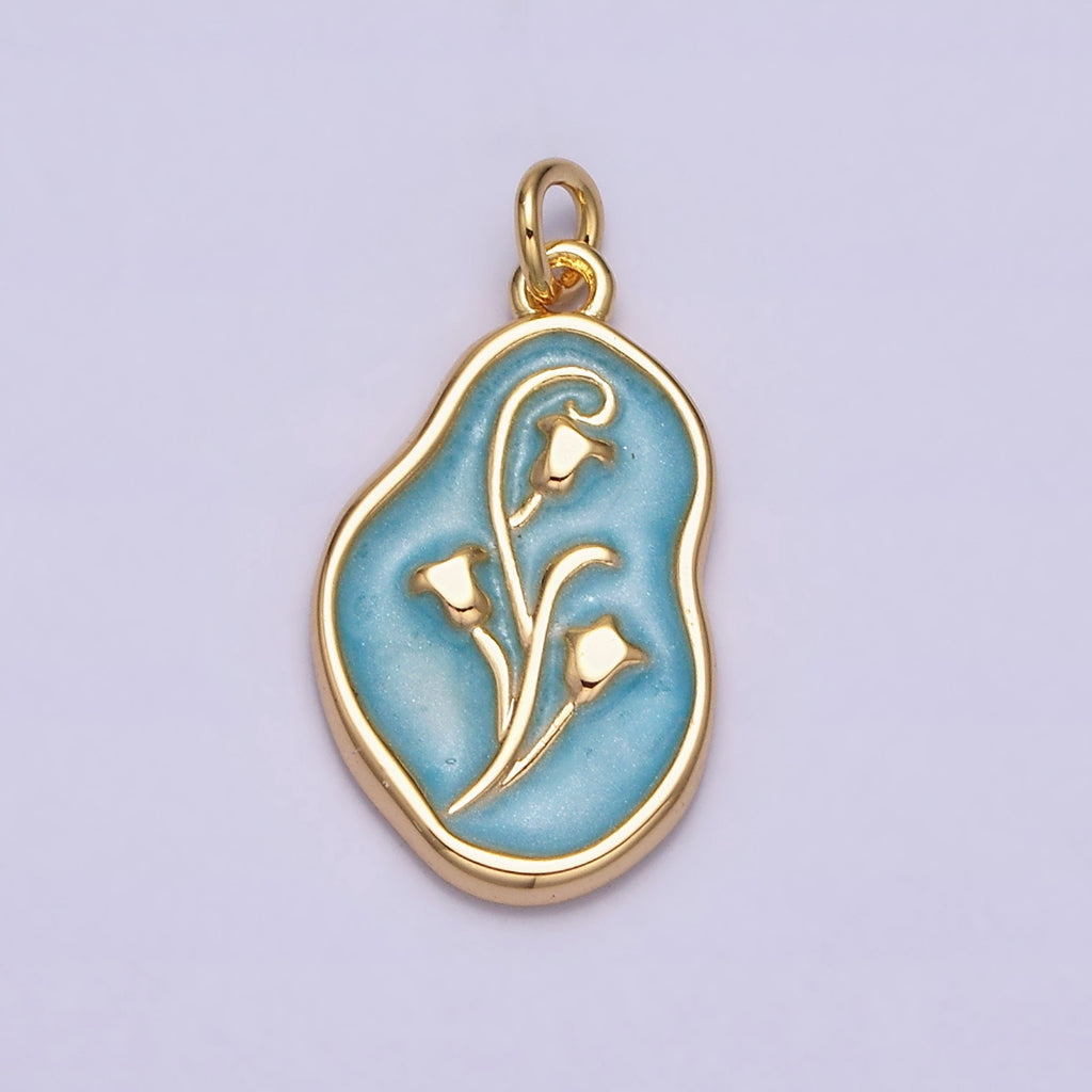Tulips Flower Enamel Abstract DIY Charm Liontin Bunga Tulip Abstrak Hypoallergenic Gold Filled
