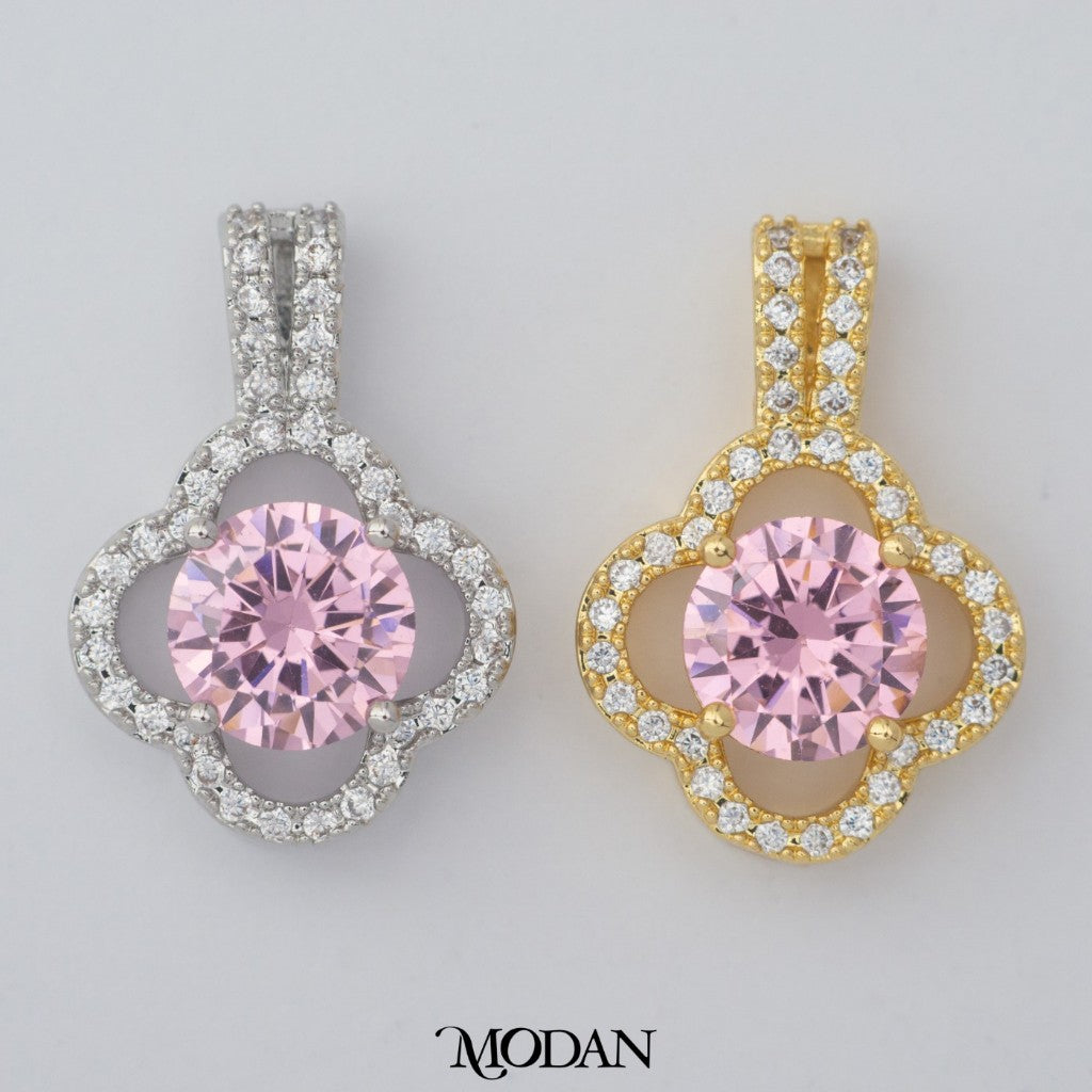 Pink Diamond Replica Micro Paved Lucky Clover Pendant DIY Pendant Liontin Daun Semanggi Hypoallergenic Gold Filled
