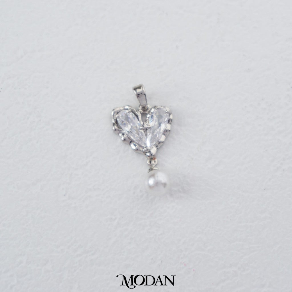 Sparkling Zirconia Love Heart Shaped Pearl Dangle Pendant DIY Pendant Liontin Bandul Kalung Bentuk Hati Cinta Berlian Mutiara Hypoallergenic Gold Plated