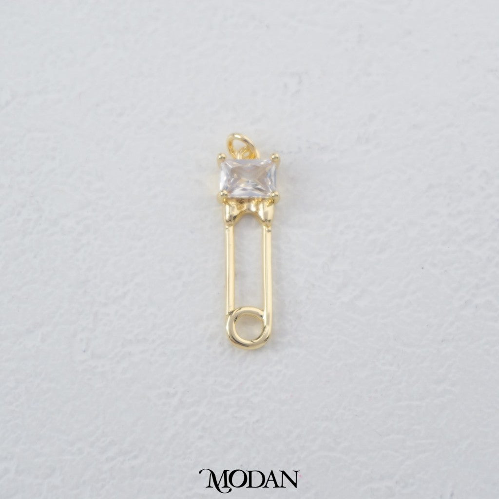 Plain Safety Pin Shaped Pendant DIY Liontin Bandul Kalung Bentuk Peniti Berlian Hypoallergenic Gold Plated