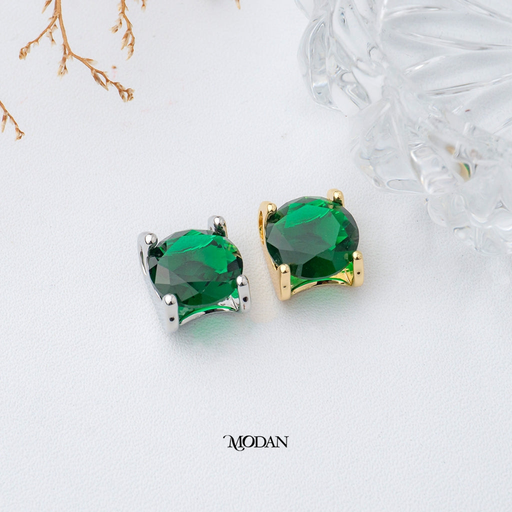 Emerald Green Pendant DIY Pendant Liontin Batu Hijau Bulat Hypoallergenic Gold Filled