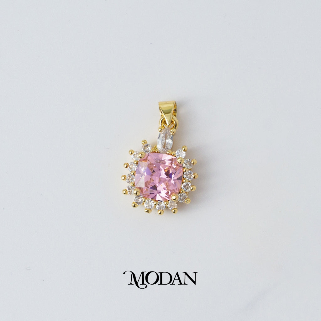 Clear Pink Purple Round Pendant DIY Liontin Pesta Bulat Warna - Warni Hypoallergenic Gold Plated