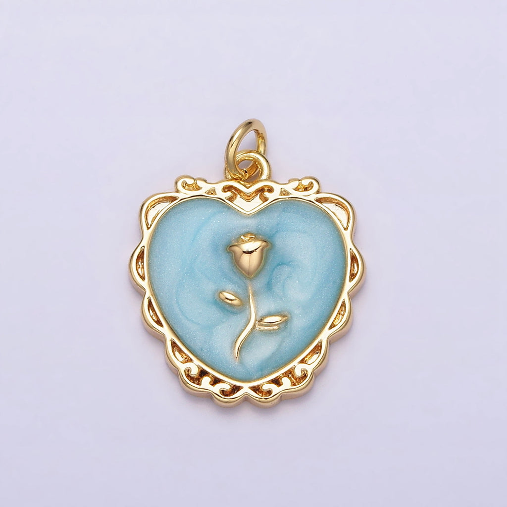 Enamel Rose Flower Love Charm DIY Charm Liontin Bunga Mawar Hati Hypoallergenic Gold Filled