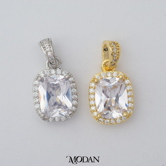 Solitaire Round Rectangular Pendant DIY Pendant Liontin Berlian Elegan Mata Satu Hypoallergenic Gold Filled