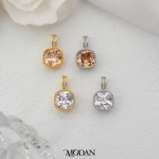 Clear and Champagne Colored Solitaire Rectangular Pendant DIY Pendant Liontin Mata Satu Warna - Warni Hypoallergenic Gold Plated