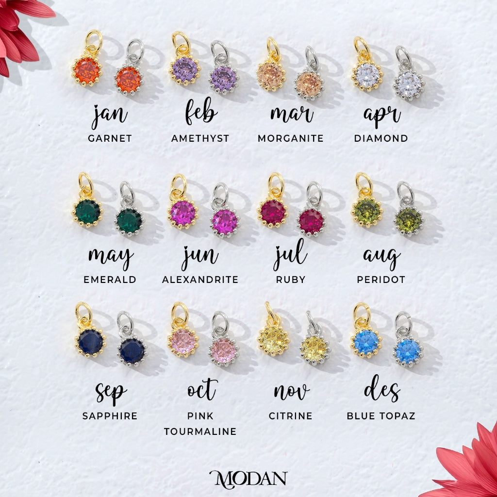 Mini Colorful Birthstone Charm DIY Charm Liontin Kalung Bulan Lahir Bulat 12 Sisi Hypoallergenic Gold Filled
