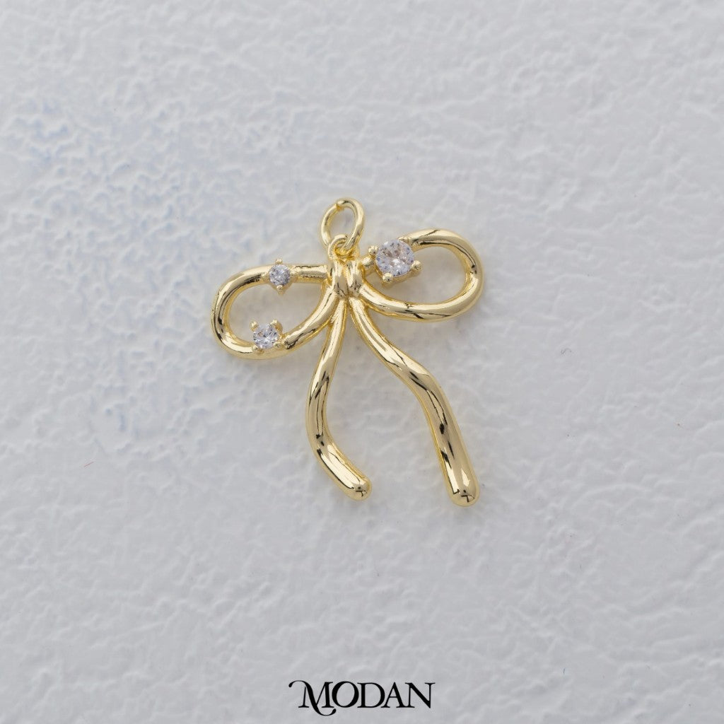 Dainty Triple Zirconia Ribbon Bow Pendant DIY Pendant Liontin Pita Hypoallergenic Gold Filled