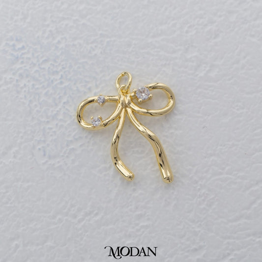 Dainty Triple Zirconia Ribbon Bow Pendant DIY Pendant Liontin Pita Hypoallergenic Gold Filled