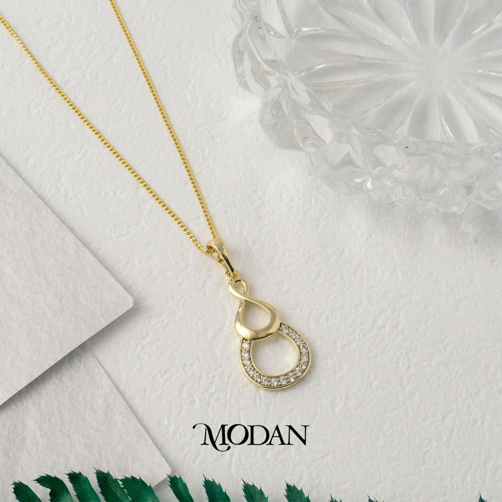 Micro Paved Infinity Geometric Pendant DIY Pendant Liontin Bulat Minimalis Hypoallergenic Gold Plated