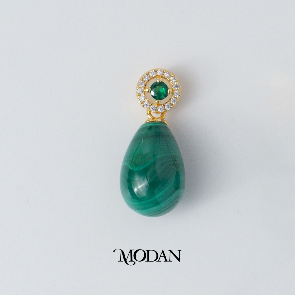 Vintage Style Round Malachite Pendant DIY Pendant Liontin Antik Batu Hijau Hypoallergenic Gold Filled