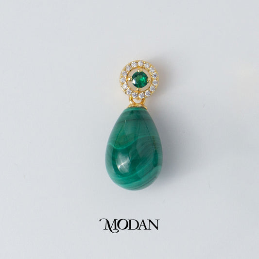 Vintage Style Round Malachite Pendant DIY Pendant Liontin Antik Batu Hijau Hypoallergenic Gold Filled
