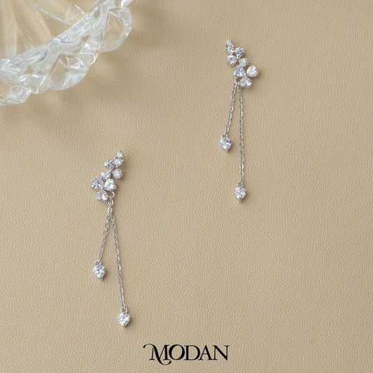Sparkling Bridal Flower Drop Stud Earrings Anting Tusuk Pesta Bunga Hypoallergenic Sterling Silver S925