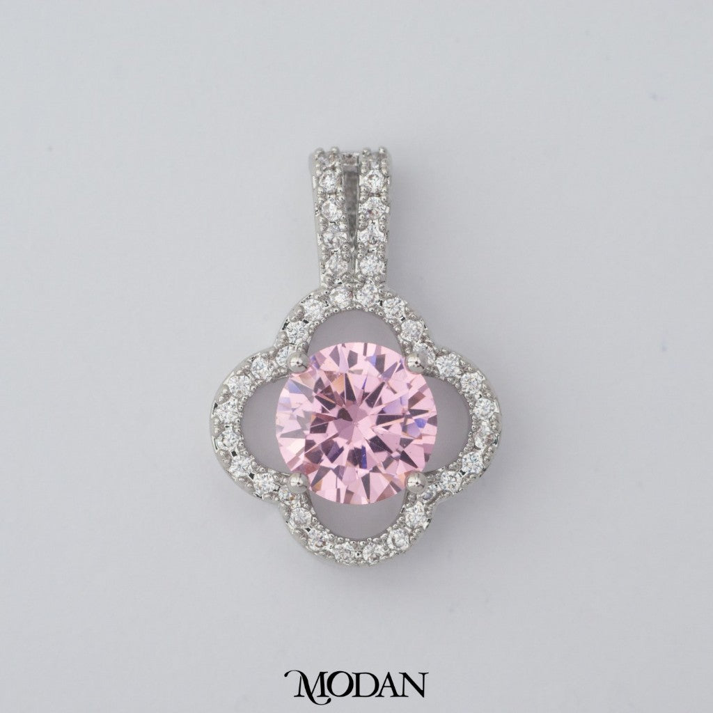 Pink Diamond Replica Micro Paved Lucky Clover Pendant DIY Pendant Liontin Daun Semanggi Hypoallergenic Gold Filled