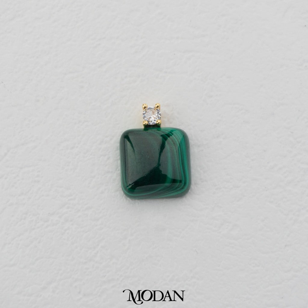 Simple Malachite Square Rectangular DIY Pendant Liontin Bandul Kalung Batu Hijau Persegi Hypoallergenic Gold Filled