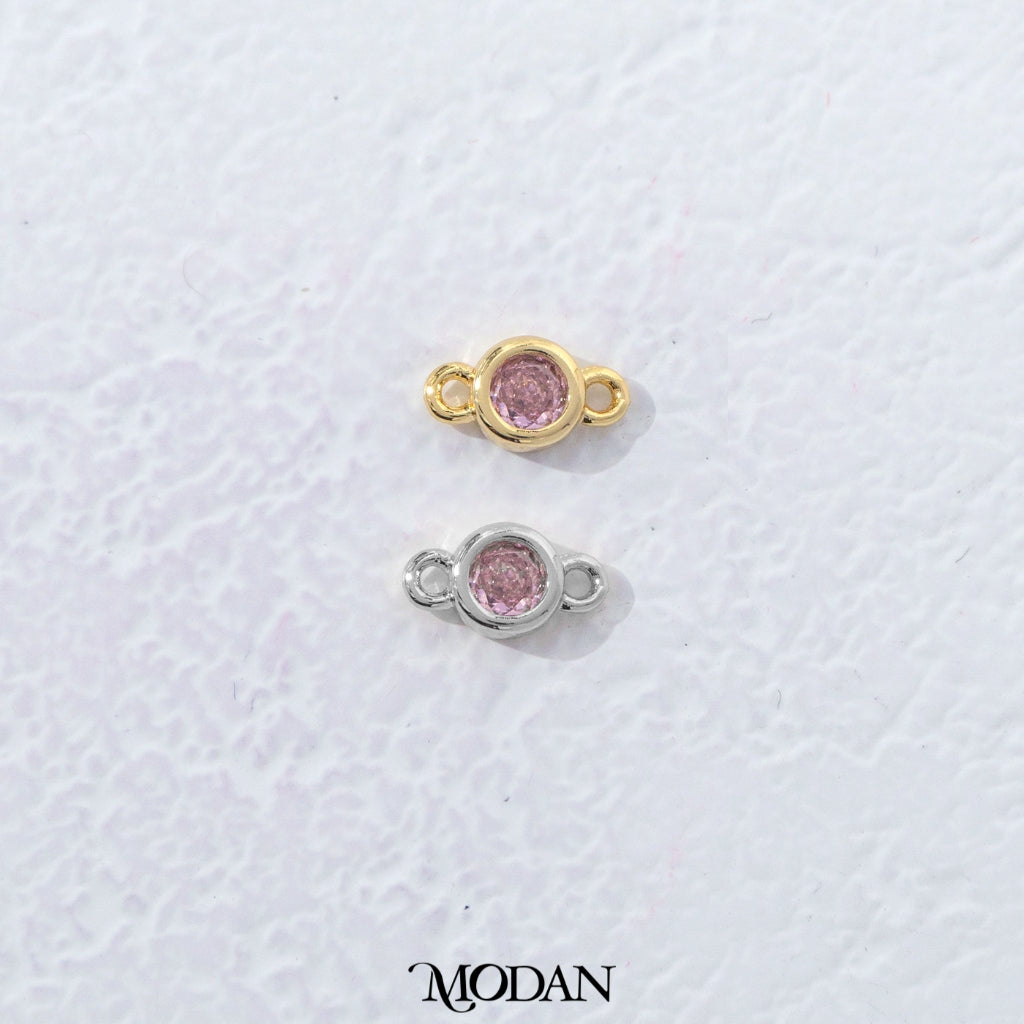 Colorful Mini Round Birthstone DIY Connector Liontin Bulan Lahir Warna-Warni Hypoallergenic Gold Filled