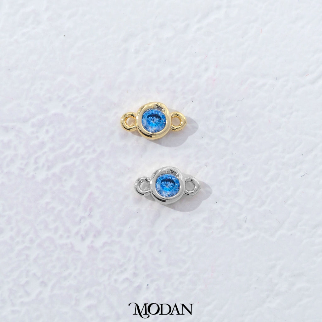Colorful Mini Round Birthstone DIY Connector Liontin Bulan Lahir Warna-Warni Hypoallergenic Gold Filled