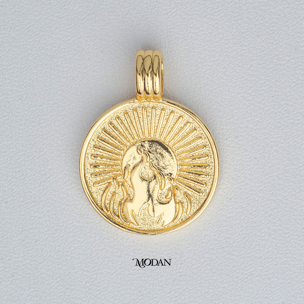 Elements Water Air Fire Earth Coin Medallion Pendant DIY Pendant Liontin Elemen Air Udara Api Tanah Hypoallergenic Gold Filled
