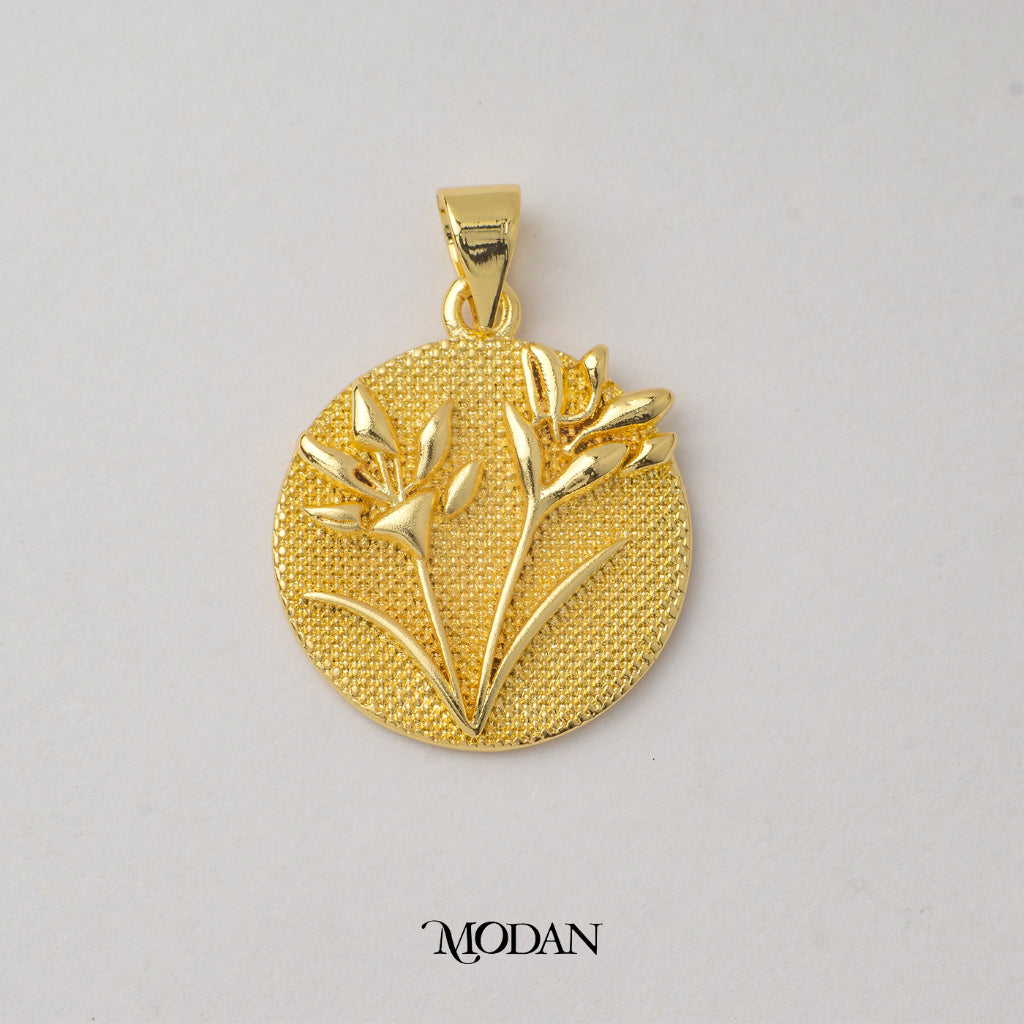 Golden Wild Flower Medallion Coin Pendant DIY Pendant Liontin Bunga Bulat Artistik Hypoallergenic Gold Filled