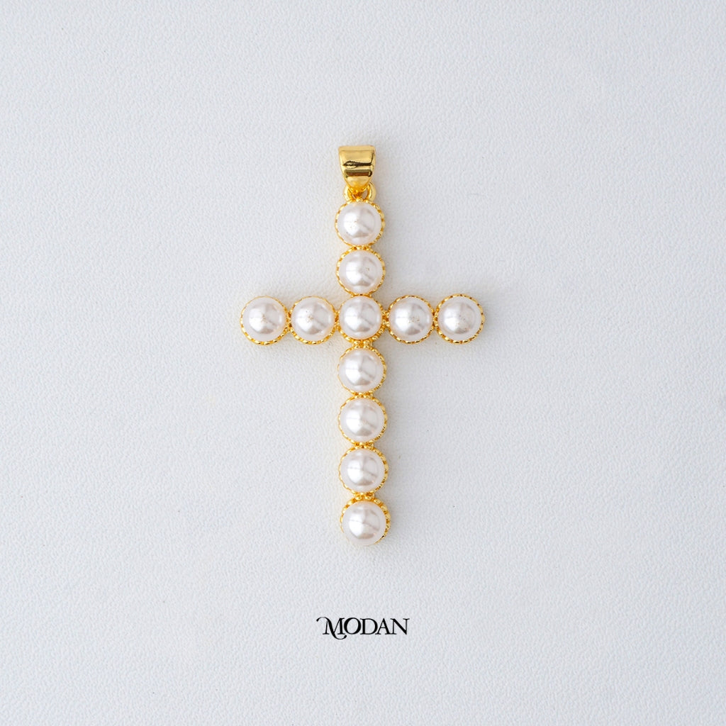 Unisex Religious Cross Faux Pearl Pendant DIY Pendant Liontin Salib Mutiara Imitasi Hypoallergenic Gold Plated