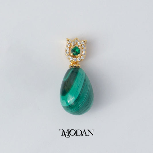 Vintage Style Flower Malachite Pendant DIY Pendant Liontin Antik Batu Hijau Hypoallergenic Gold Filled