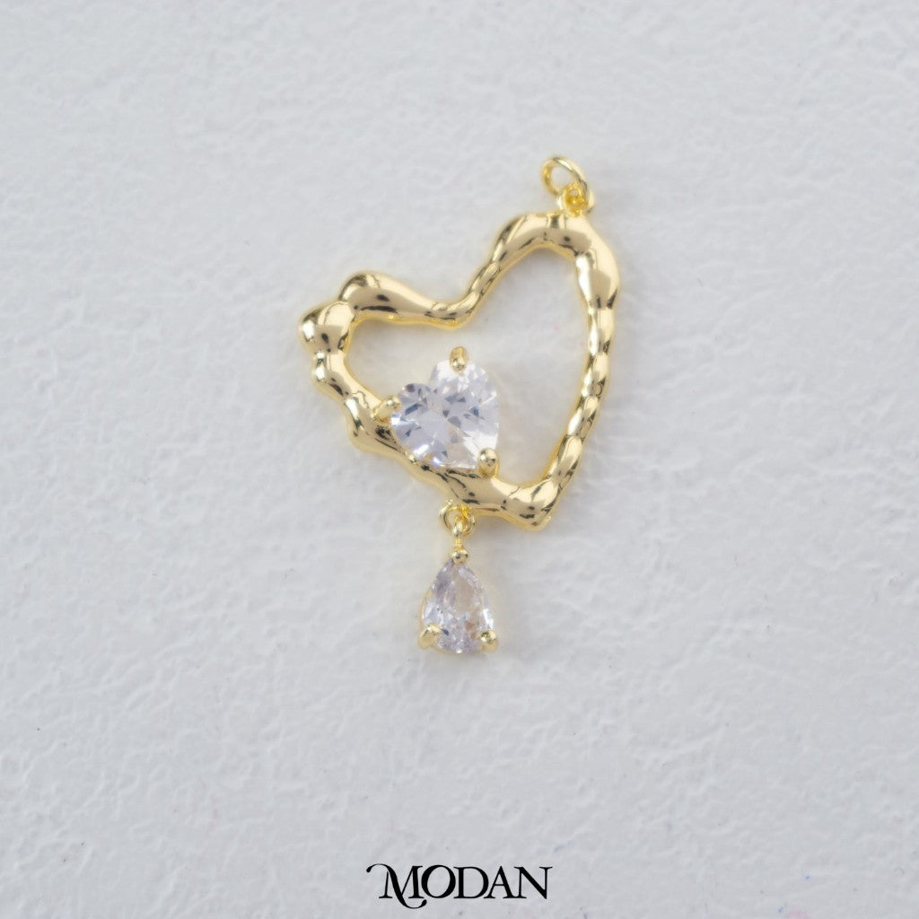 Open Back Hammered Love Pink/Clear Heart Shaped Teardrop Dangle Pendant DIY Pendant Liontin Hati Cinta Gantung Hypoallergenic Gold Filled